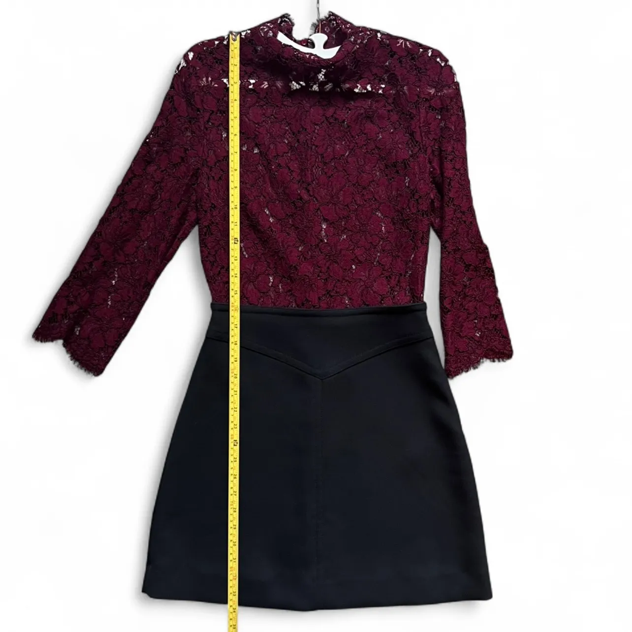 Sandro Paris Burgundy Lace & Black Crepe Dress – Size 1 (US Small) - Image 7