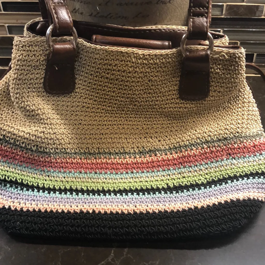 Tan &‎ colorful stripe sack style bag purse - Image 2