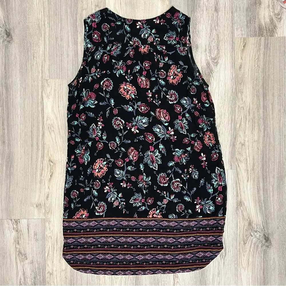 Beach Lunch Lounge Black Floral Sleeveless Mini V Neck Dress Swim Cover Size L - Image 6