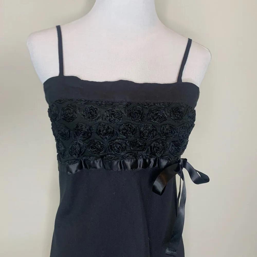 Filippo Spaghetti Strap Rosette Lace Bodice Sheath Dress Linen? Large Black - Image 5