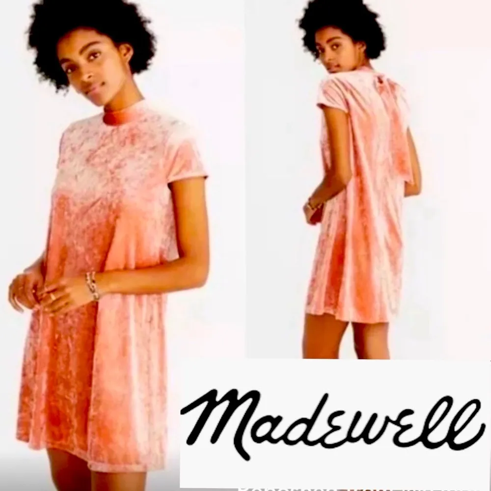 Madewell pink Peach Crushed blush velvet mocked dress tie back bow Size M - Image 2