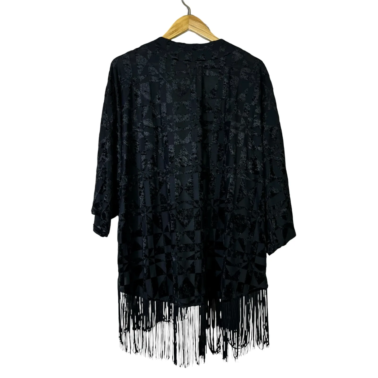 Cato Velvet Burnout Fringe Kimono Cardigan Womens 14 Black Glam Whimsygoth Boho - Image 5