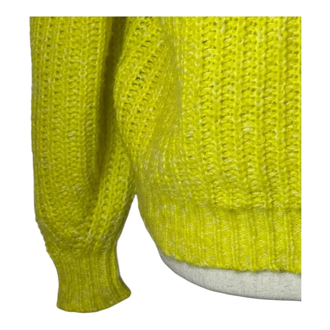 Anthropologie Sweater Women Small Yellow Neon Honore Ribbed Wool Blend Preppy - Image 6