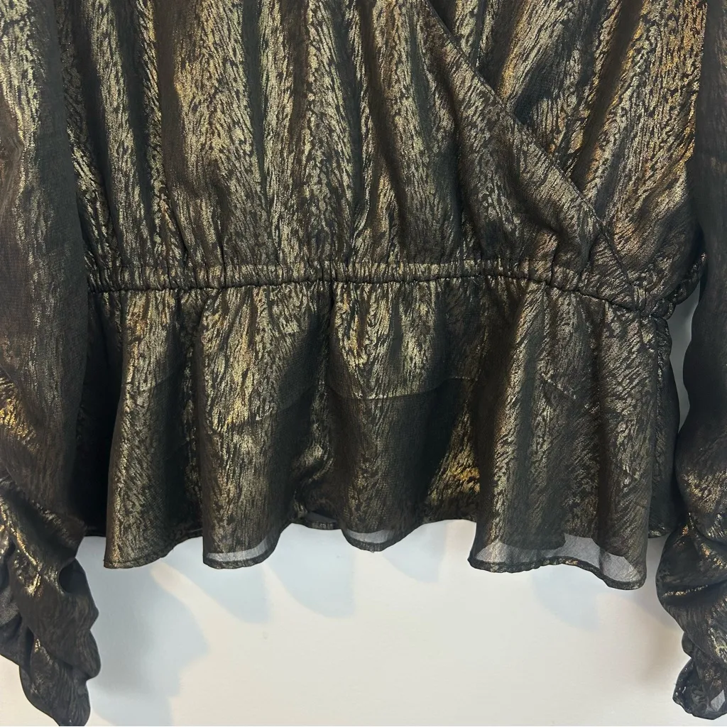 Walter Baker Faulk Puff  Bronze Metallic Ruched Peplum Top Size - Image 11