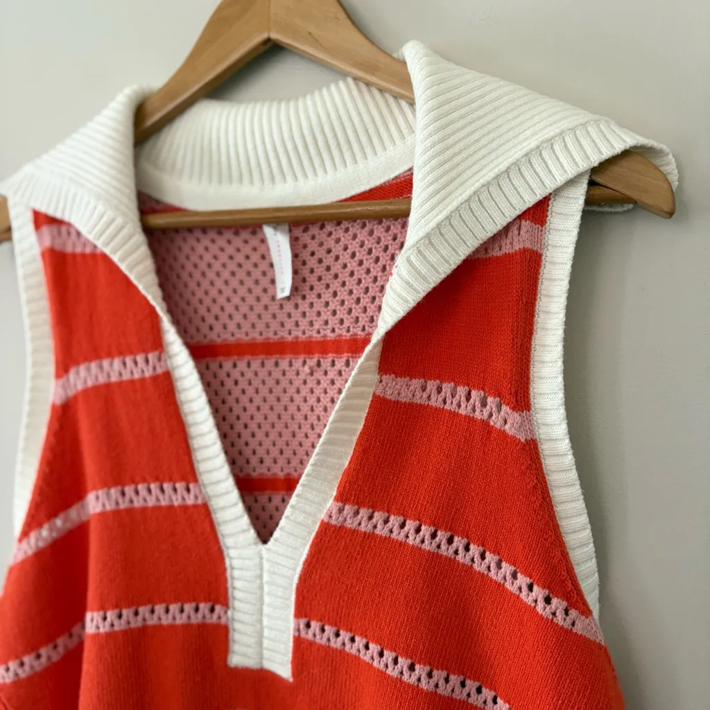 Daily Practice by Anthropologie Buoy Collared Sweater Vest Crochet Knit Size L Orange Size L - Image 8