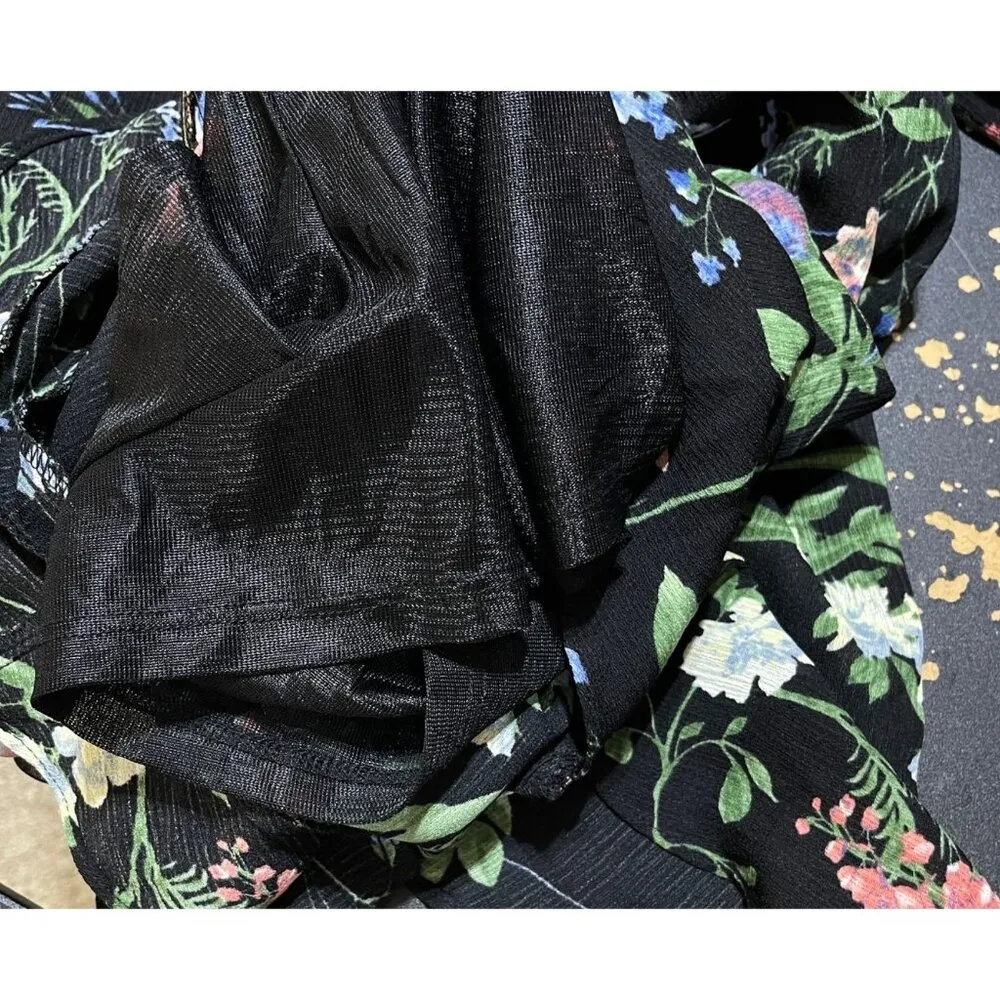 Lush Romper Black Floral Long Sleeve Keyhole Opening XS Extra Small Lightweight - Image 5