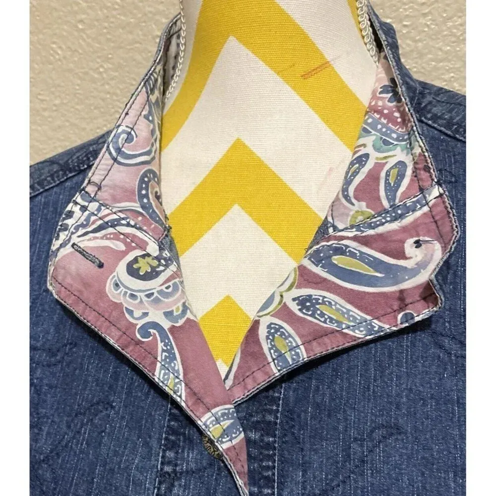 Alfred Dunner Womens Denim Jacket Floral Foilage Blue Embroidered Top Stitch 10 - Image 2