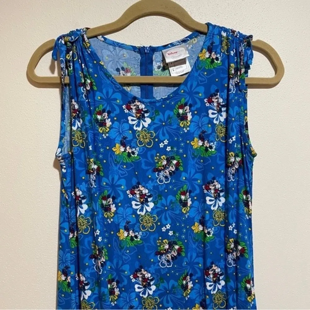 Vintage Disney Store Mickey Minnie Mouse Hawaiian Midi Dress Slit Size Small - Image 3