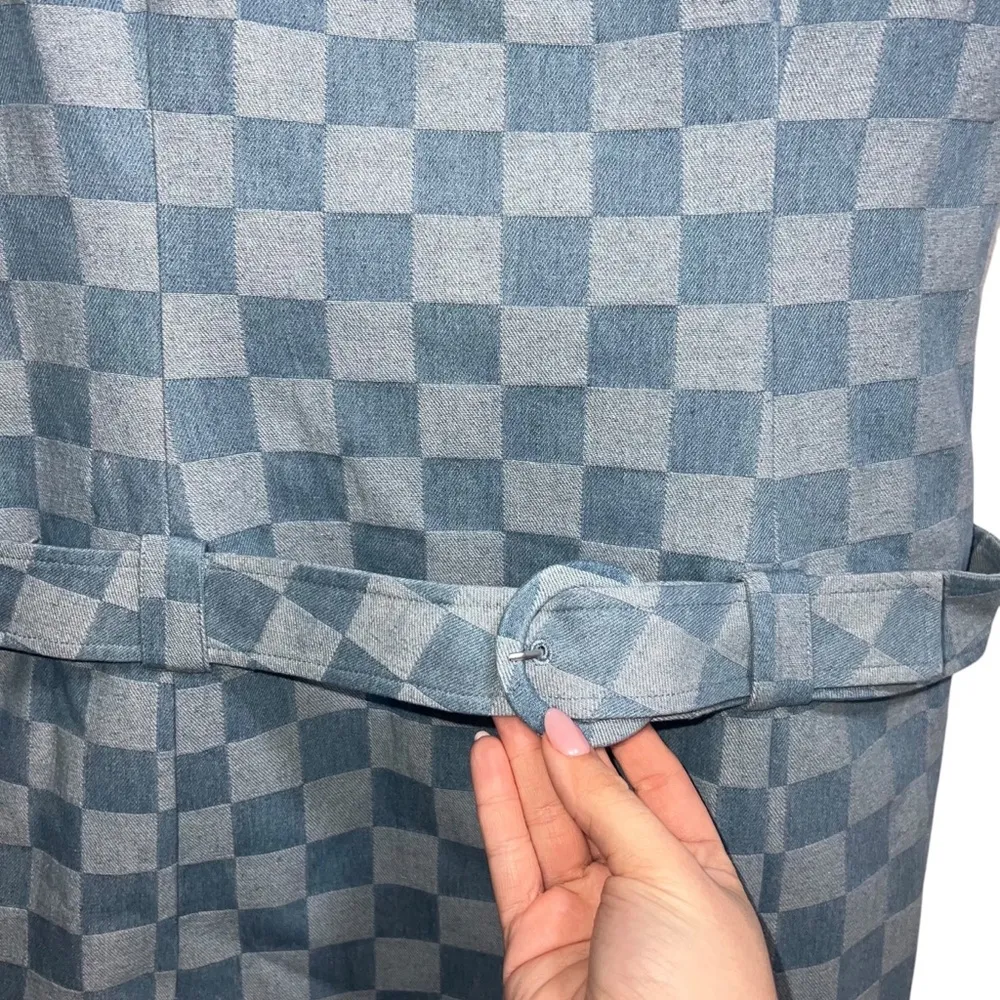 NEW NWT Amanda Uprichard Rossi Romper Dress In Checkerboard Denim Blue - Image 6