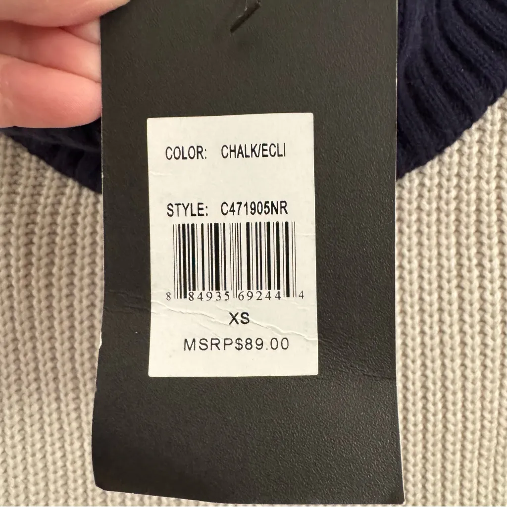 Devotion by Cyrus Navy and Cream Color Block Mock Neck Sweater NWT Black Size XS - Image 8