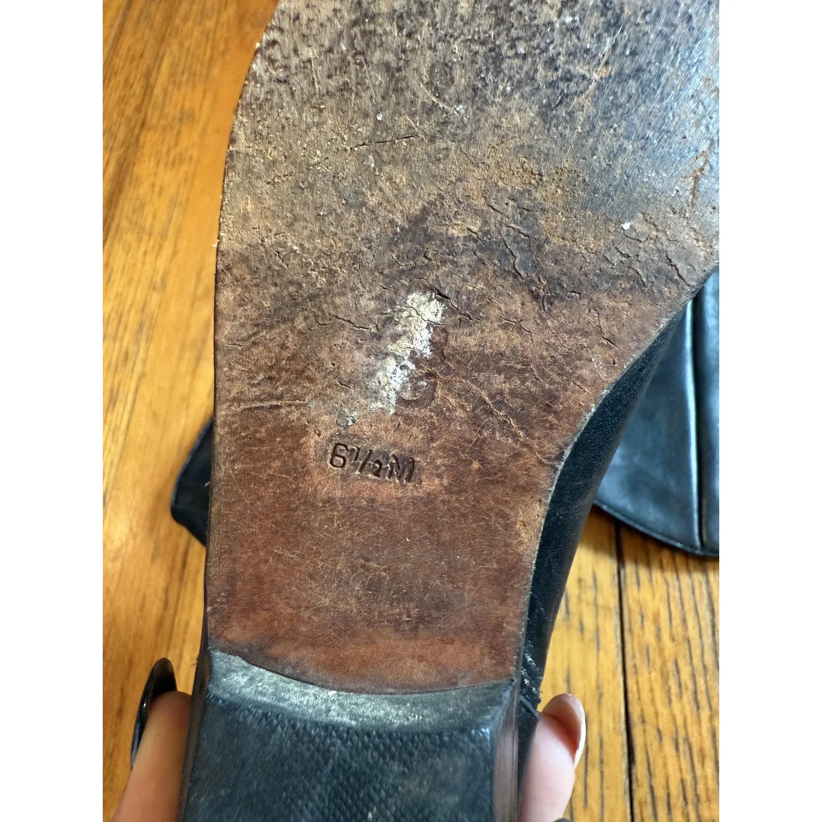 Womens Leather Boots Size 6.5 M Black Knee High Riding Reptile Trim Pointed Toe - Image 4