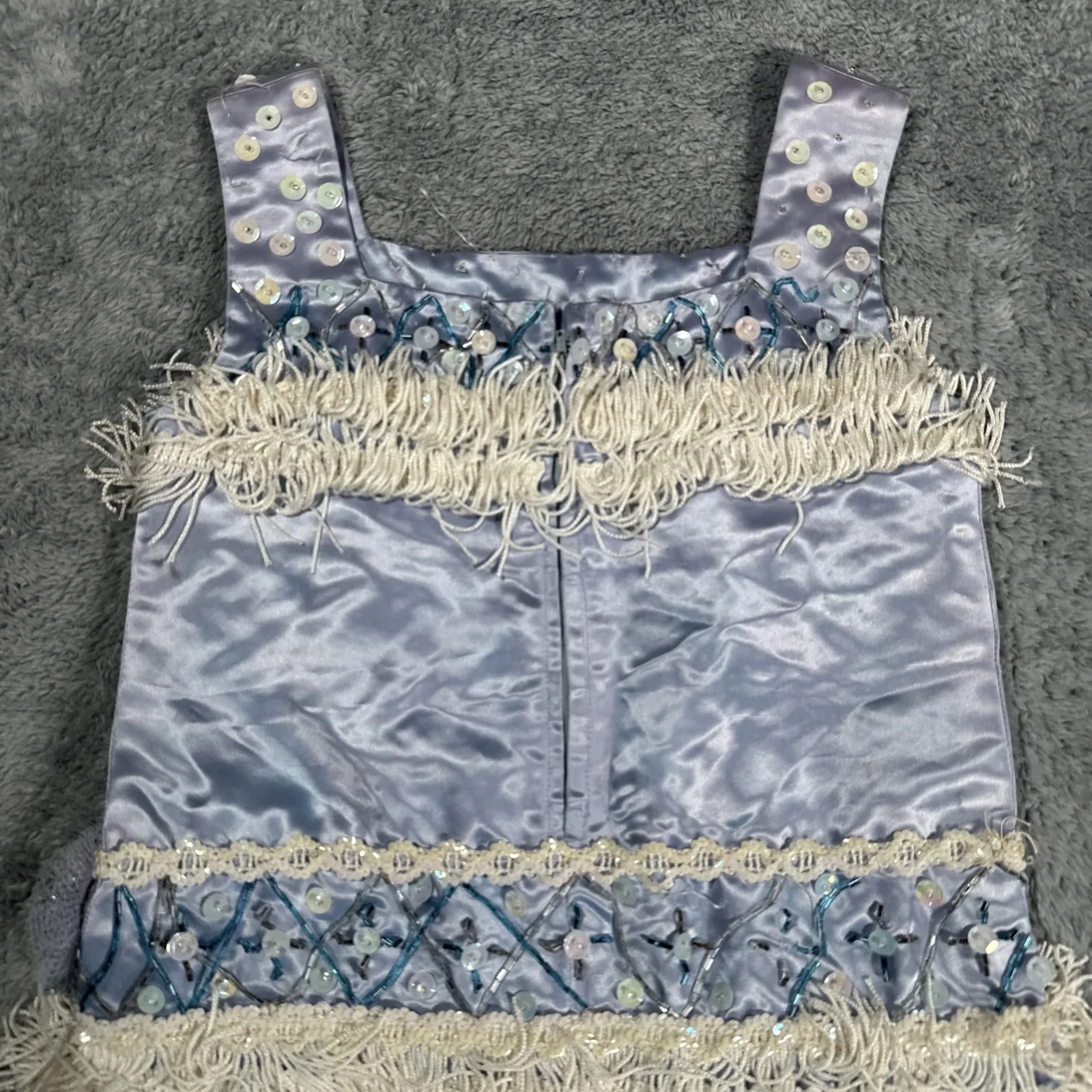 VTG Flapper Tassel Dress Shirt Beaded Sequin Fringe Gatsby Party Cocktail Blue - Image 12