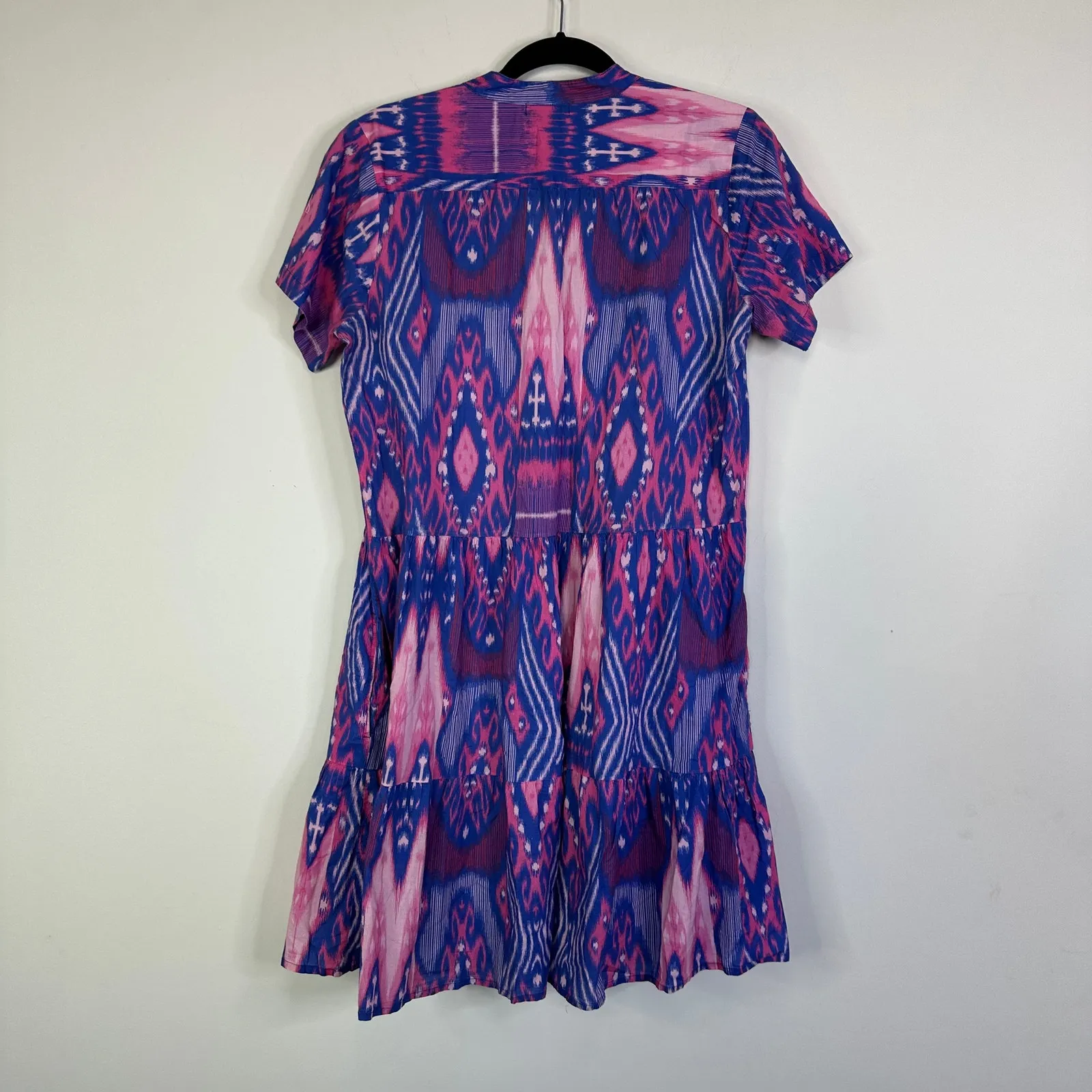 La Plage Alison Blue Pink Ikat Cotton Pocket Dress Women’s Large - Image 6