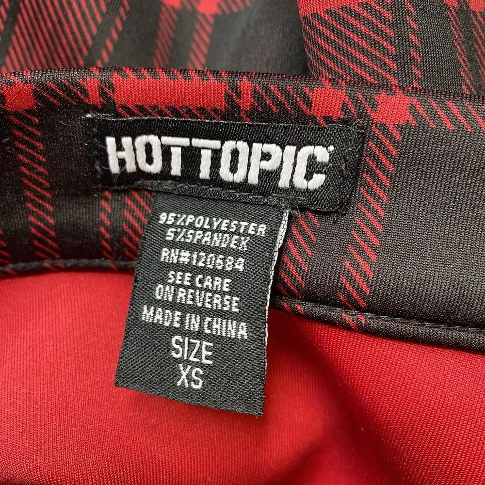 HOT TOPIC Y2K  Red Black Mini Plaid Skirt Zip Punk Goth Skate School Size XS - Image 4