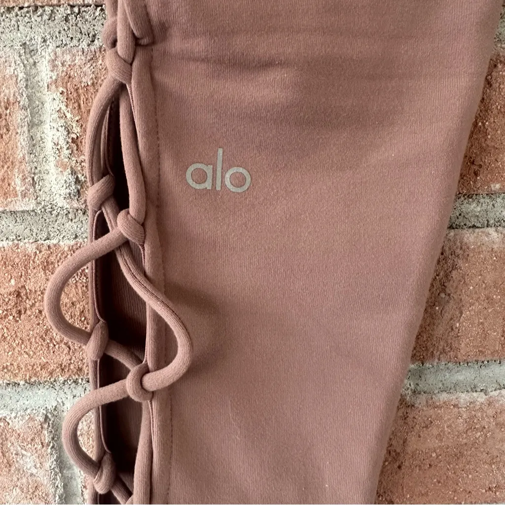 ALO Yoga Interlace High Waist Lace Up Leggings Women’s Medium Mauve Purple Gym - Image 9