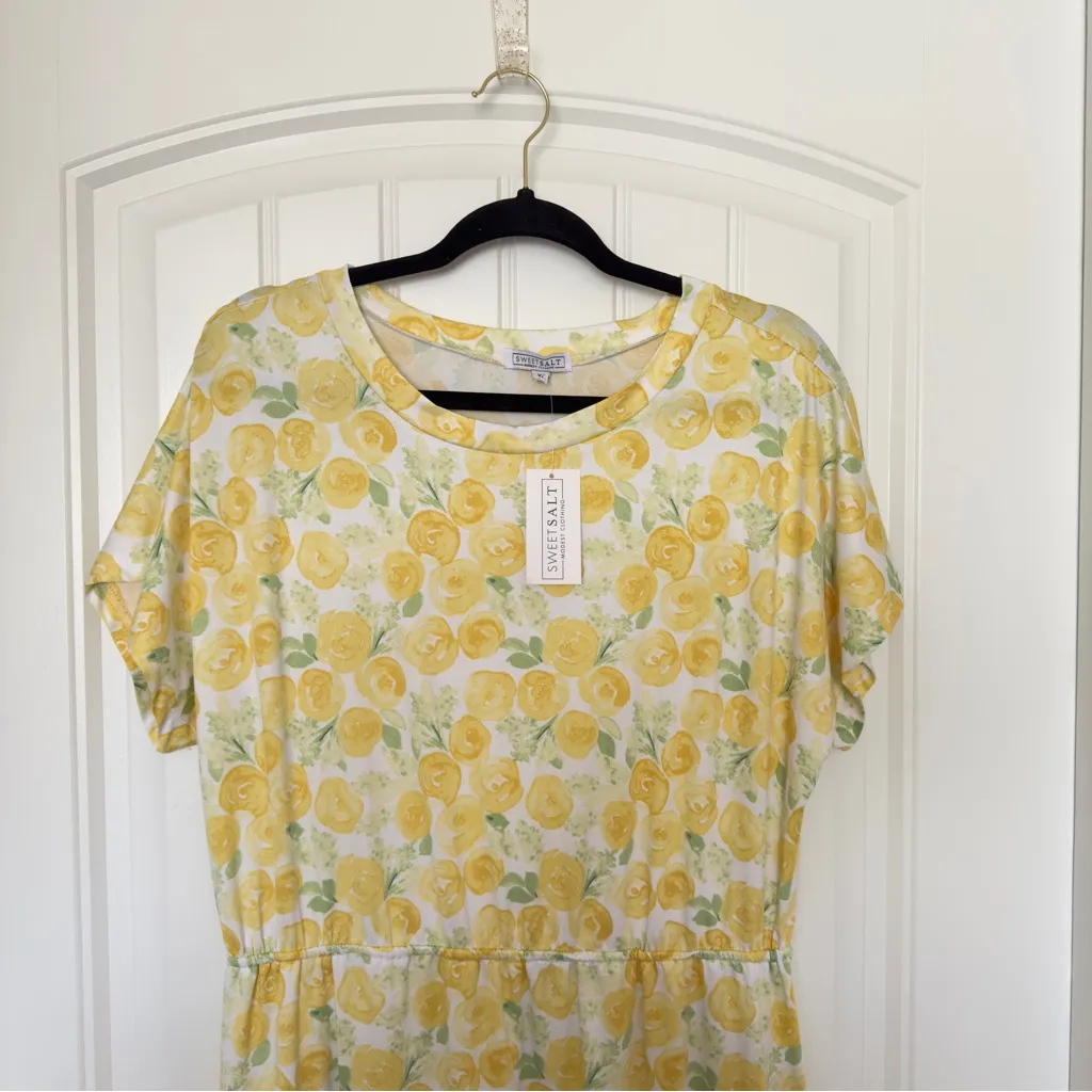 Sweet Salt XL Floral Print Midi Dress Pockets Yellow ,Green, White cottagecore - Image 3