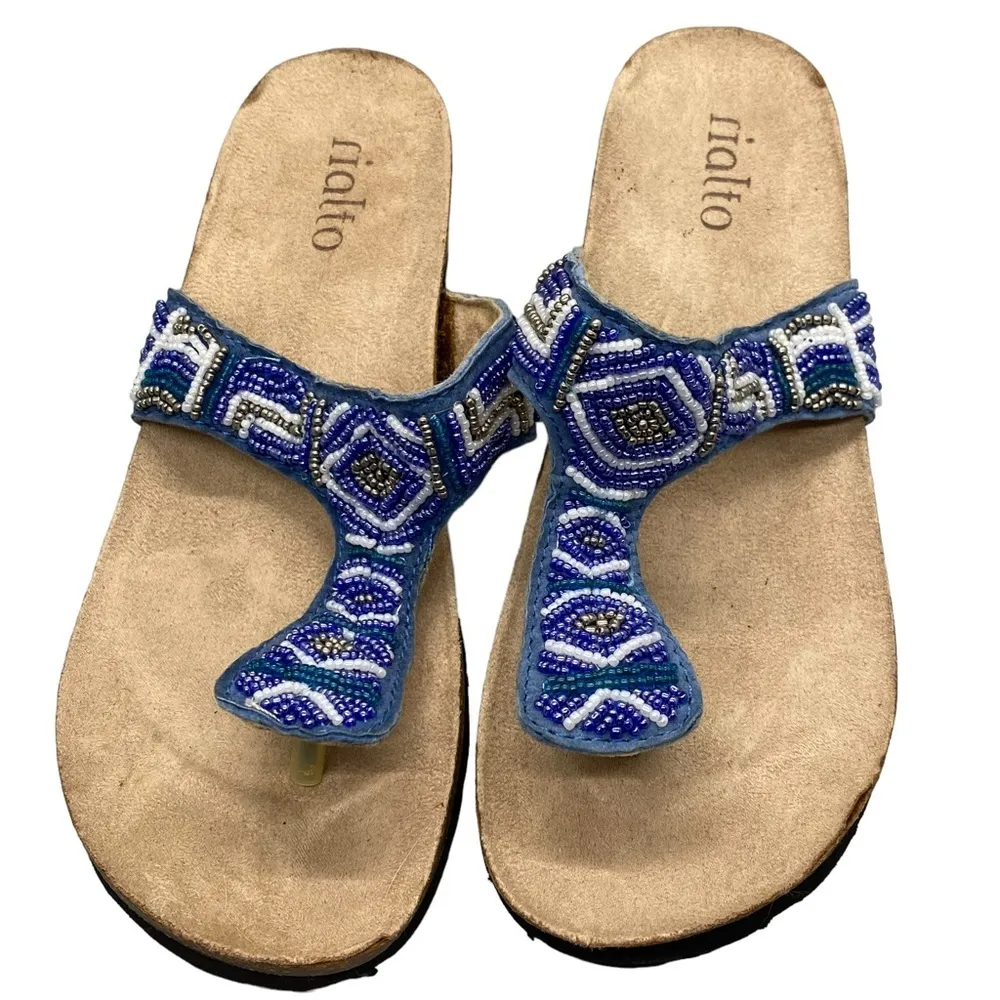 Rialto Slip On Sandals Cork Thong Slides Sequin Beads Embellished R4254 6M‎ Blue Size 6 - Image 3