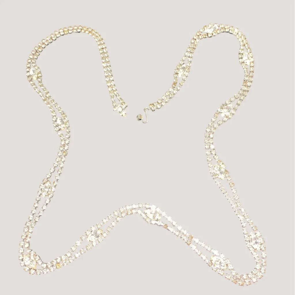Belt White Rhinestones Double Strand Necklace 1950s Vintage Art Deco Rhinestone Silver - Image 7