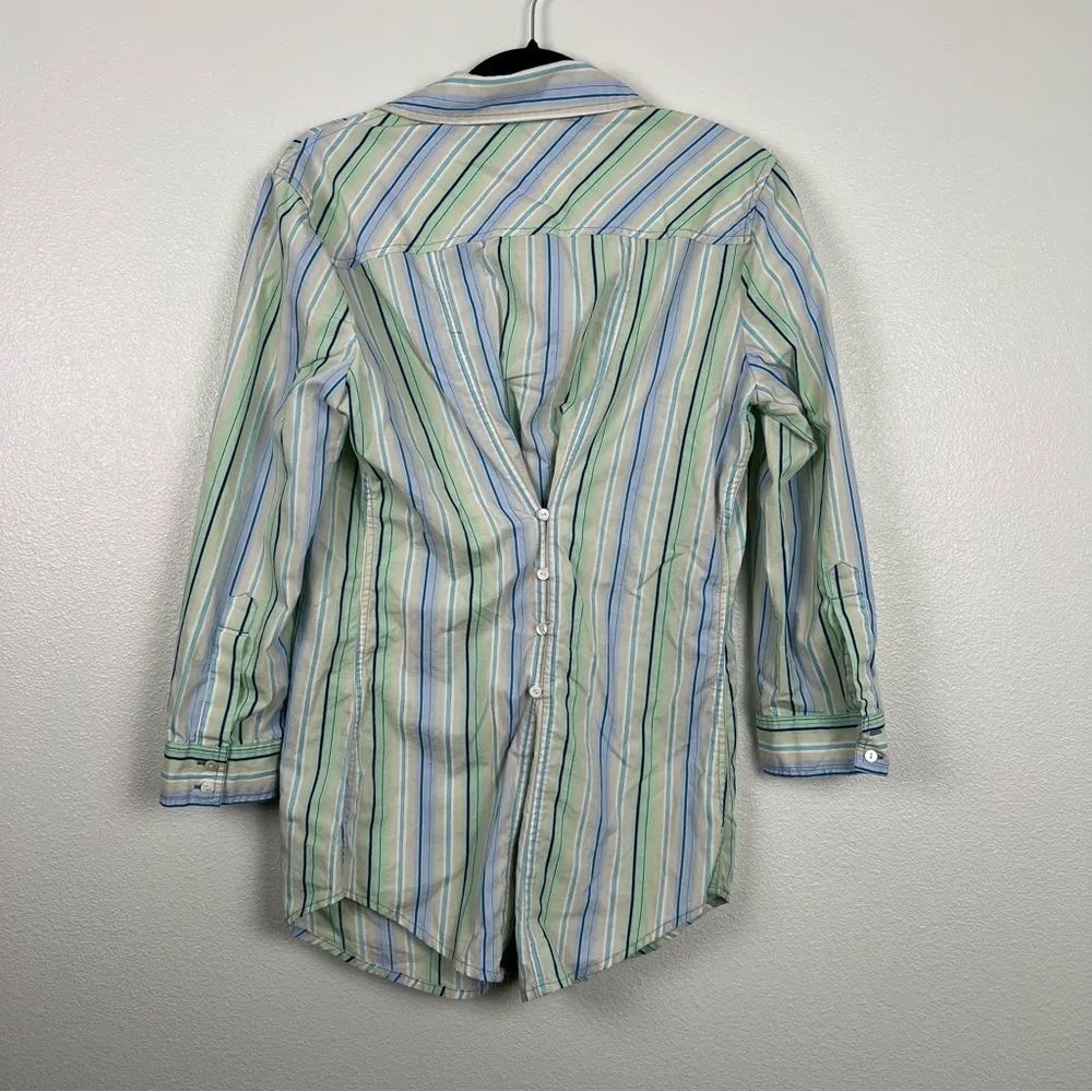Sundance‎ Stripes Button Front And Back Pleated Shirt Sz L - Image 5