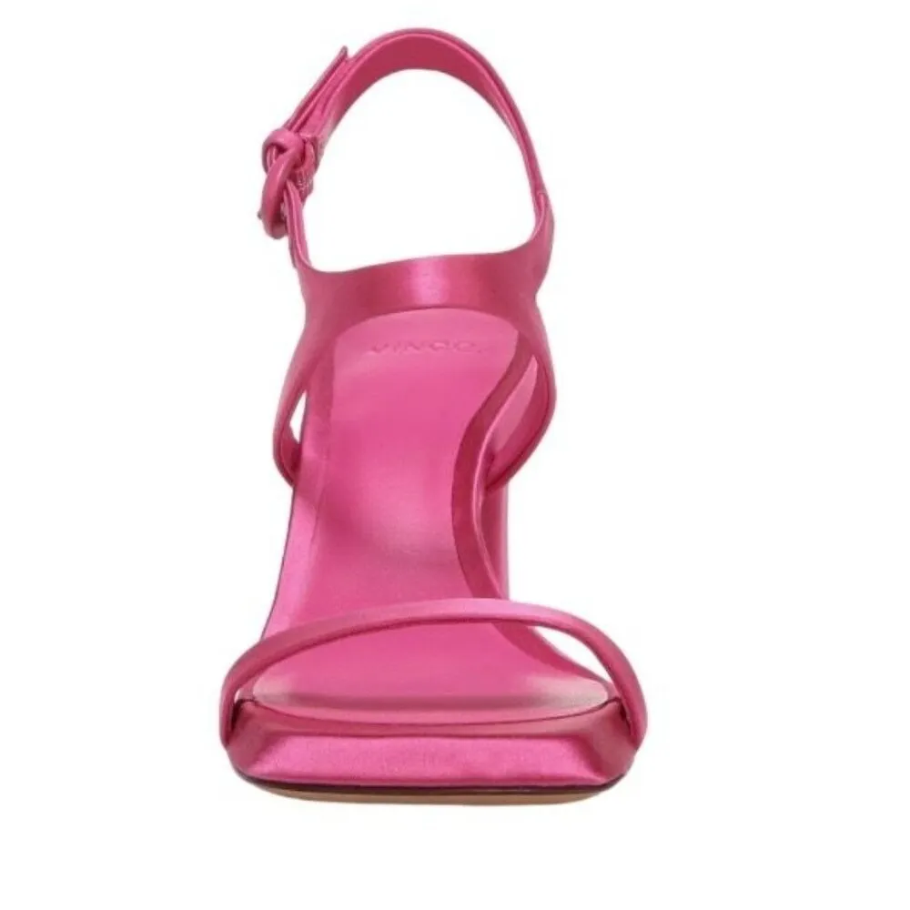 Vince Womens Satin Heeled Sandals Pink Ankle Strap Open Toe Block Heel Size 7M - Image 7