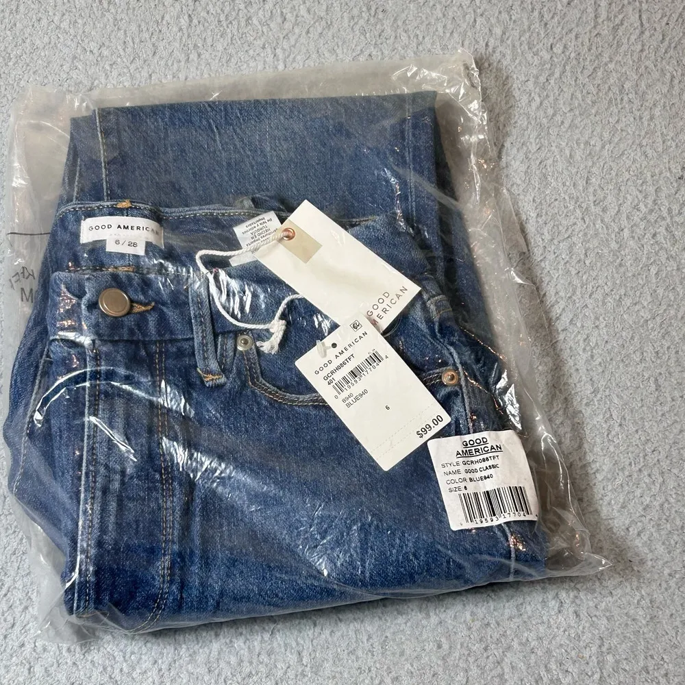 Good American Jeans Womens 6/28 Blue Good Classic Hi-Rise Raw Hem Slim Fit‎ NEW - Image 7