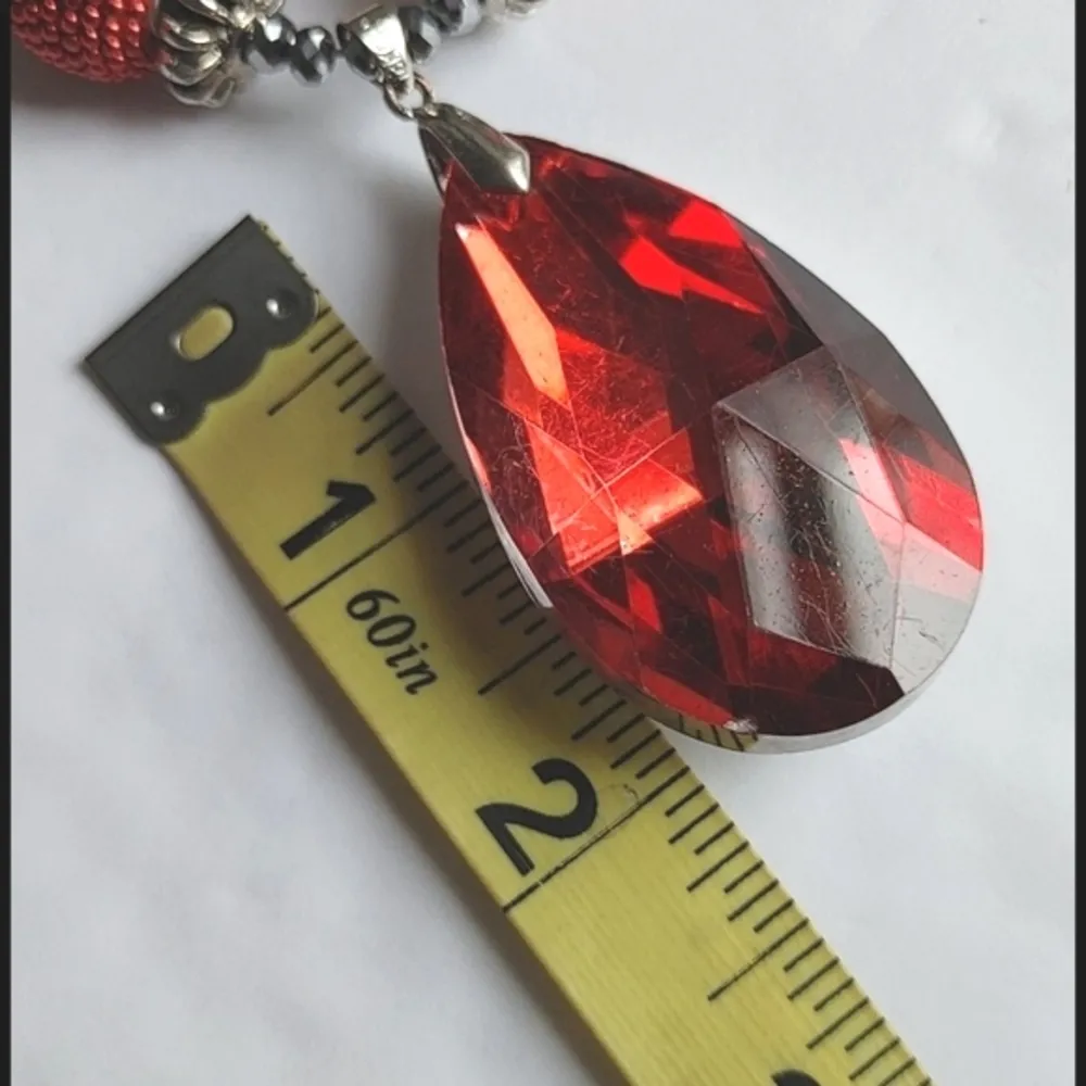 Silver Orange Red Large Teardrop Pendant Necklace - Image 6