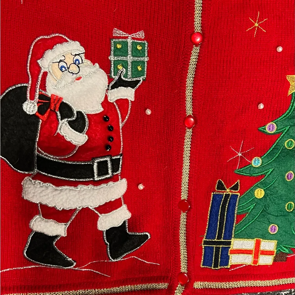 Women's Red Ugly Christmas Sweater Vest With Santa & Christmas Tree Small (4 - Image 2