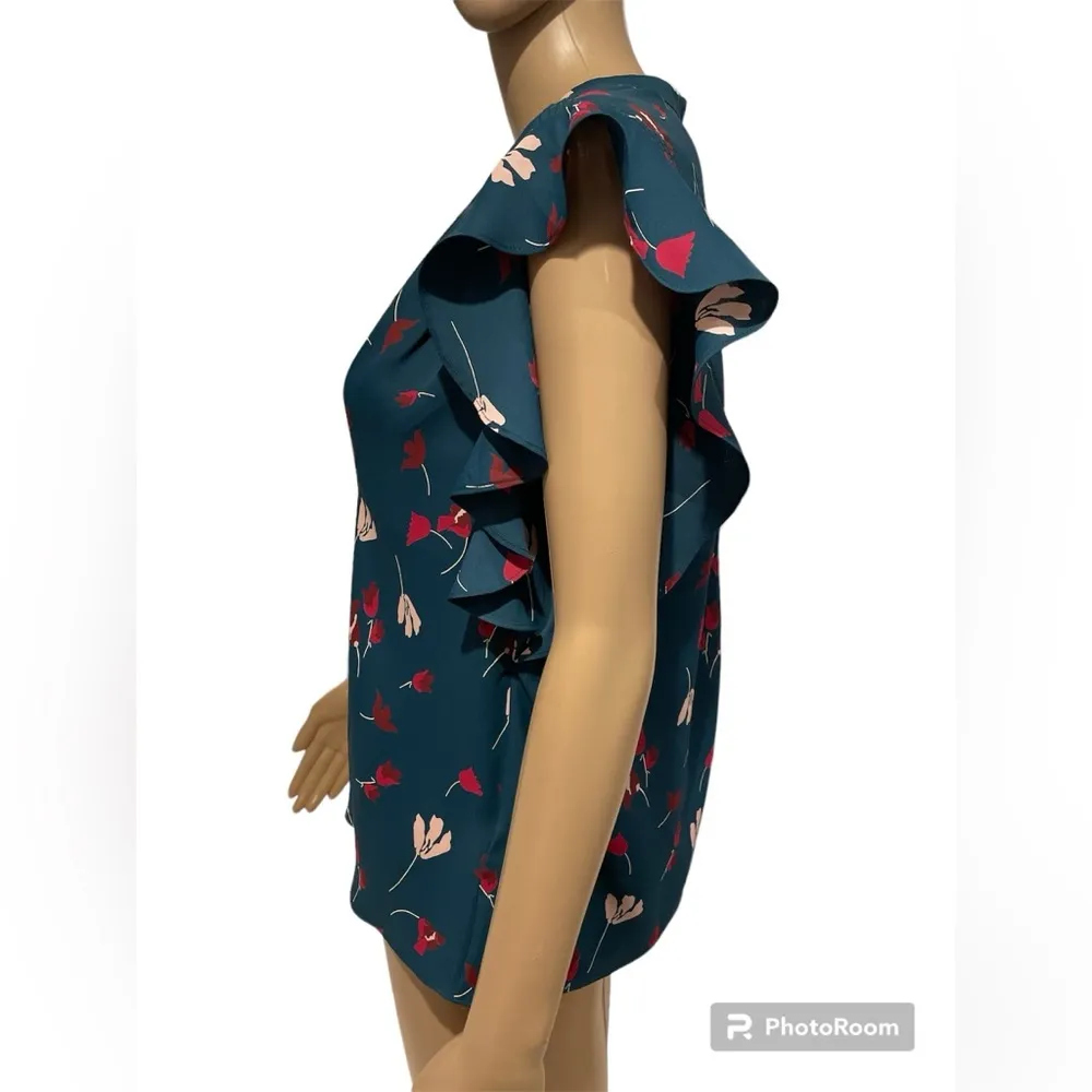 NWOT JOIE MSRP $198 Ashtina Floral Flounce Blouse Size S Short Sleeve - Image 2