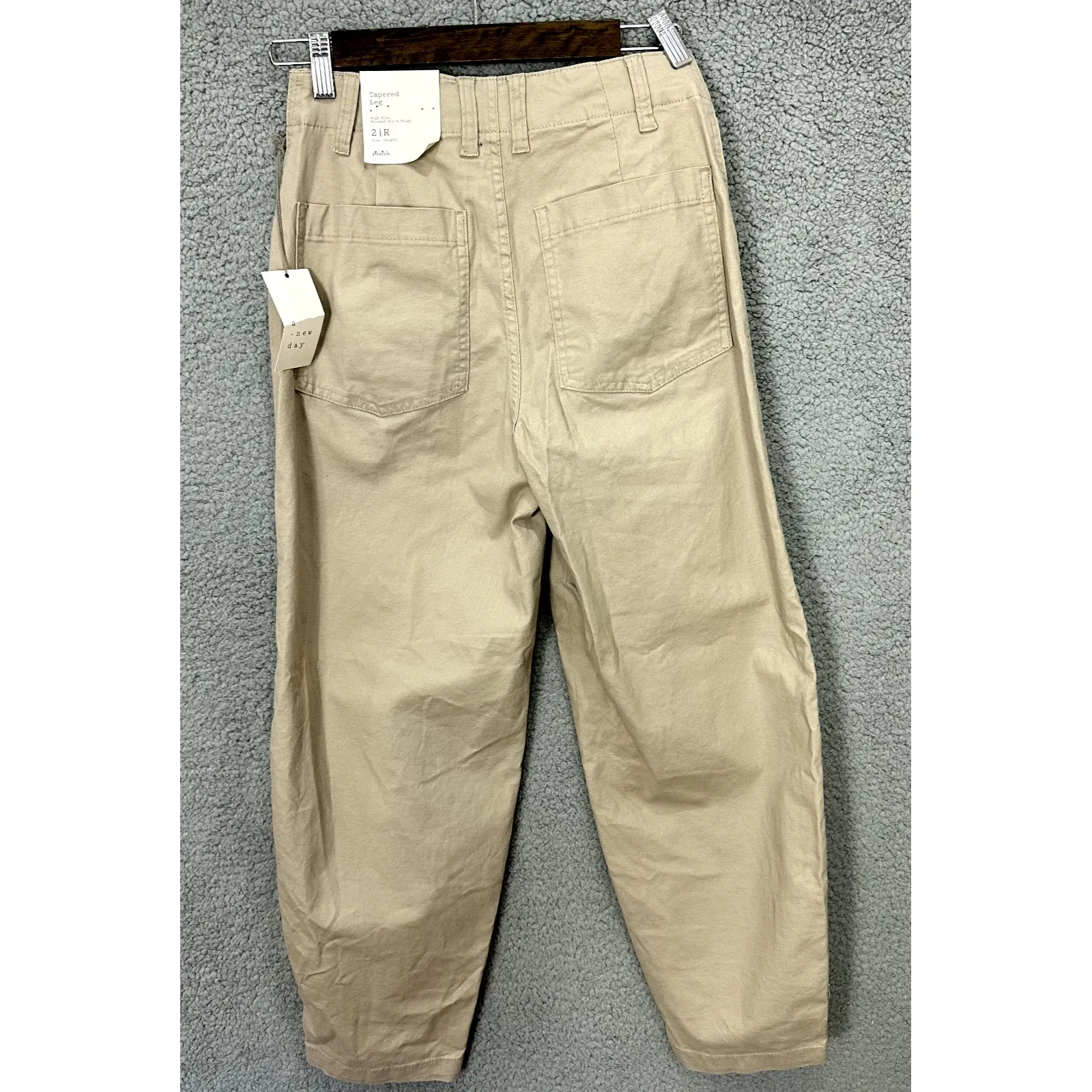 A‎ New Day Pants 2R Khaki Beige Wide Leg High Rise Stretch Workwear Minimalist - Image 2