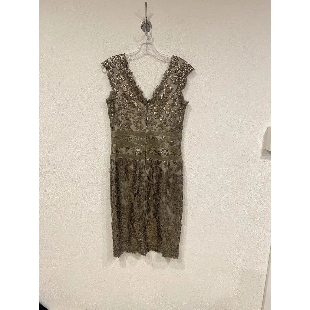 Tadashi Shoji Dress Womens 6 Gold Sequin Lace Sheath Cocktail Party 3T896MXZ - Image 7