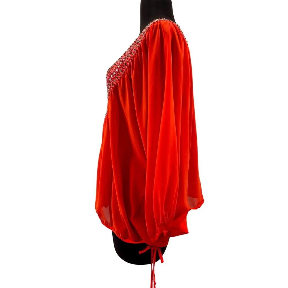 Buckle Black Collection Sequin Bead Dolman Sleeve Top Red Drawstring Bottom Size M - Image 6