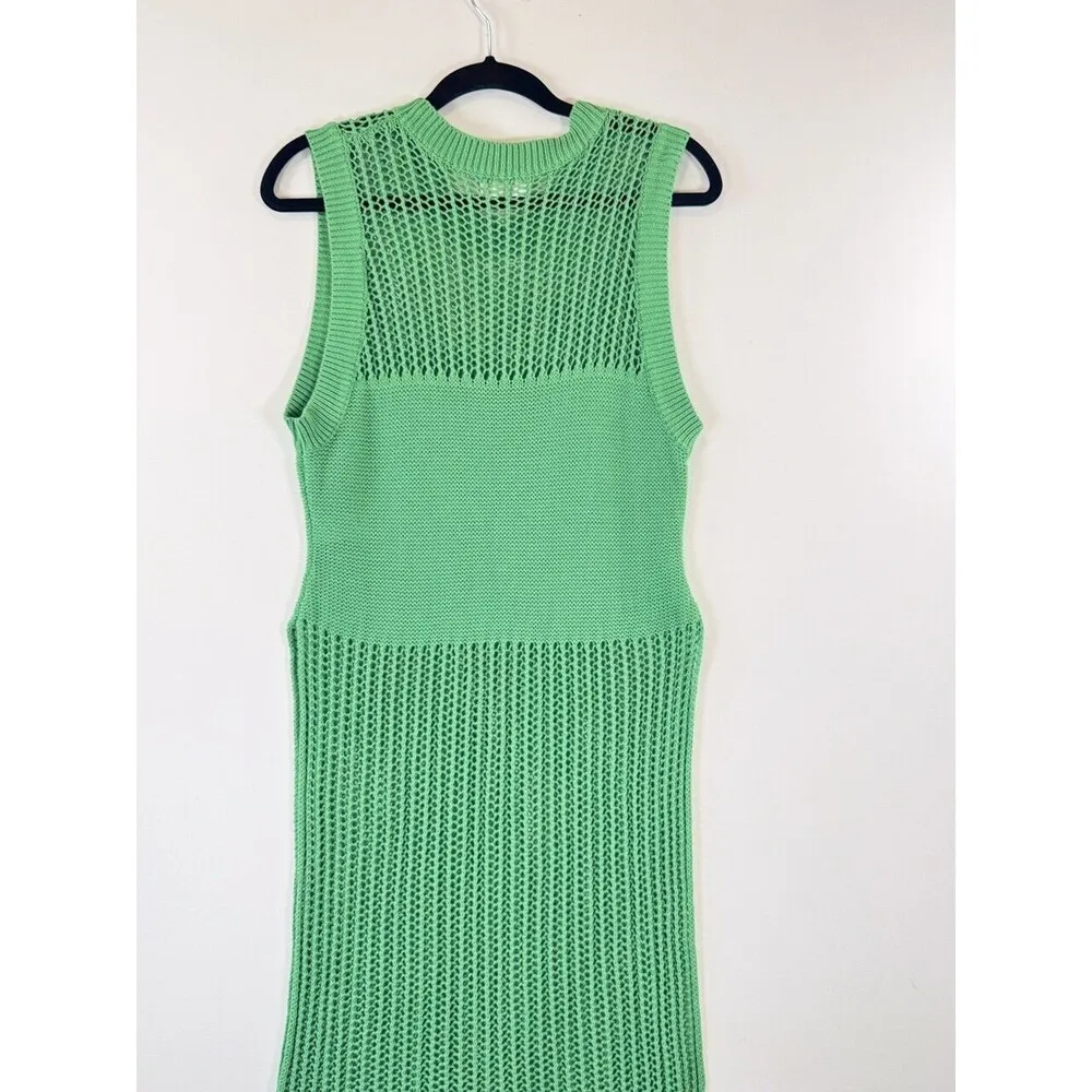 Free People Womens Cover Up Green Crochet Side Slit Sleeveless Beach One Size - Image 9