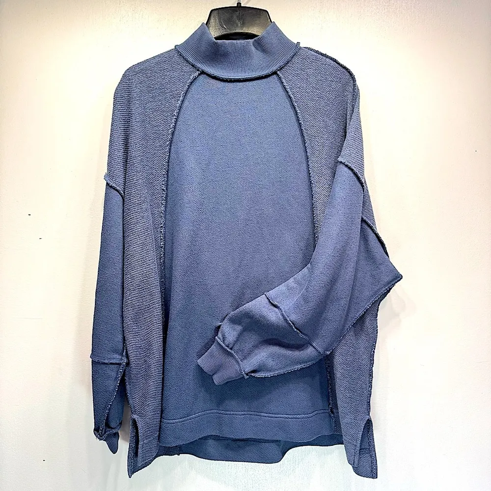 Fitz & Eddi Smoke Blue Oversized Raw Edge Pieced Patchwork Comfy Sweatshirt - Image 4