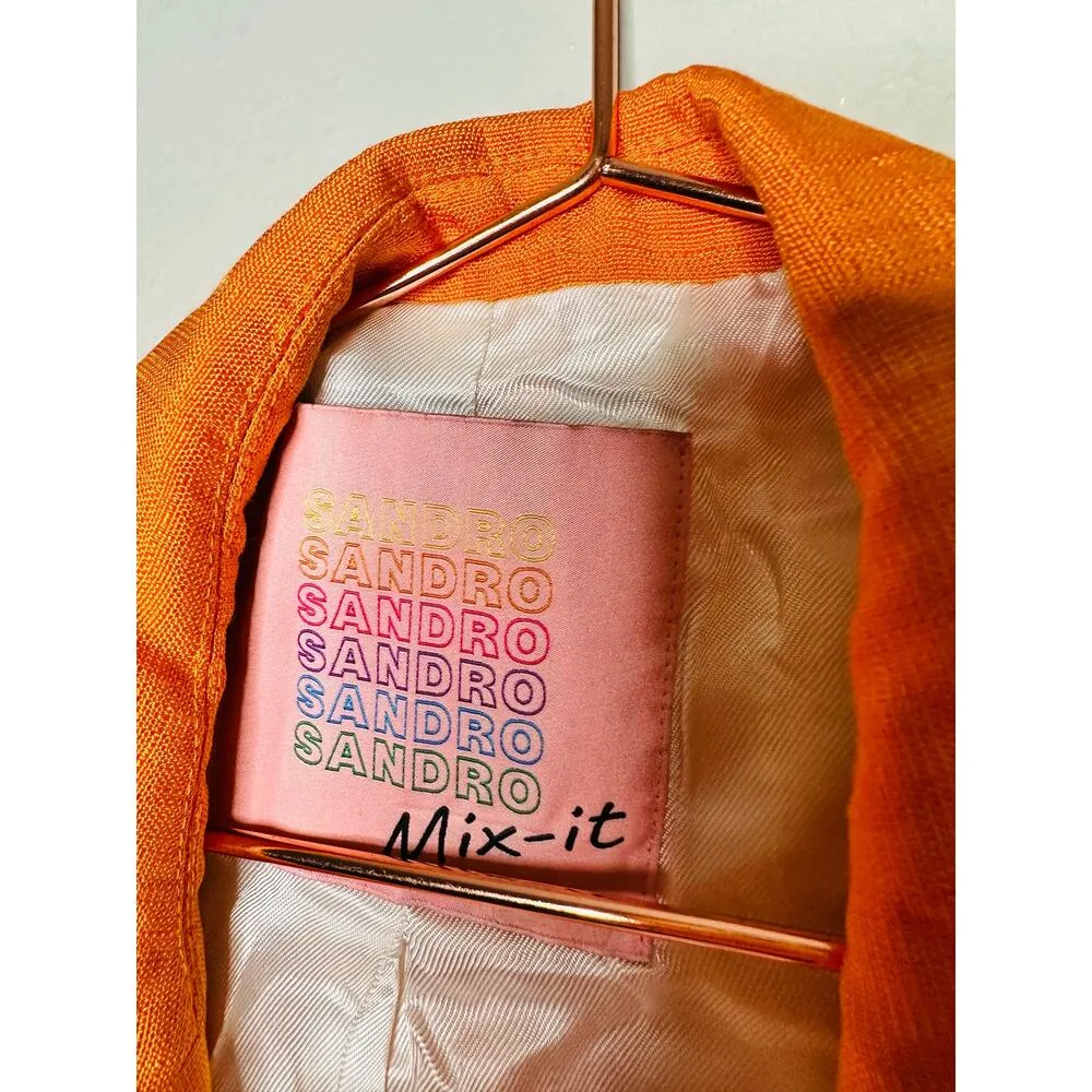 SANDRO Orange Crepe Collar Front Button Long Sleeves Harper Blazer Size 36 - Image 8