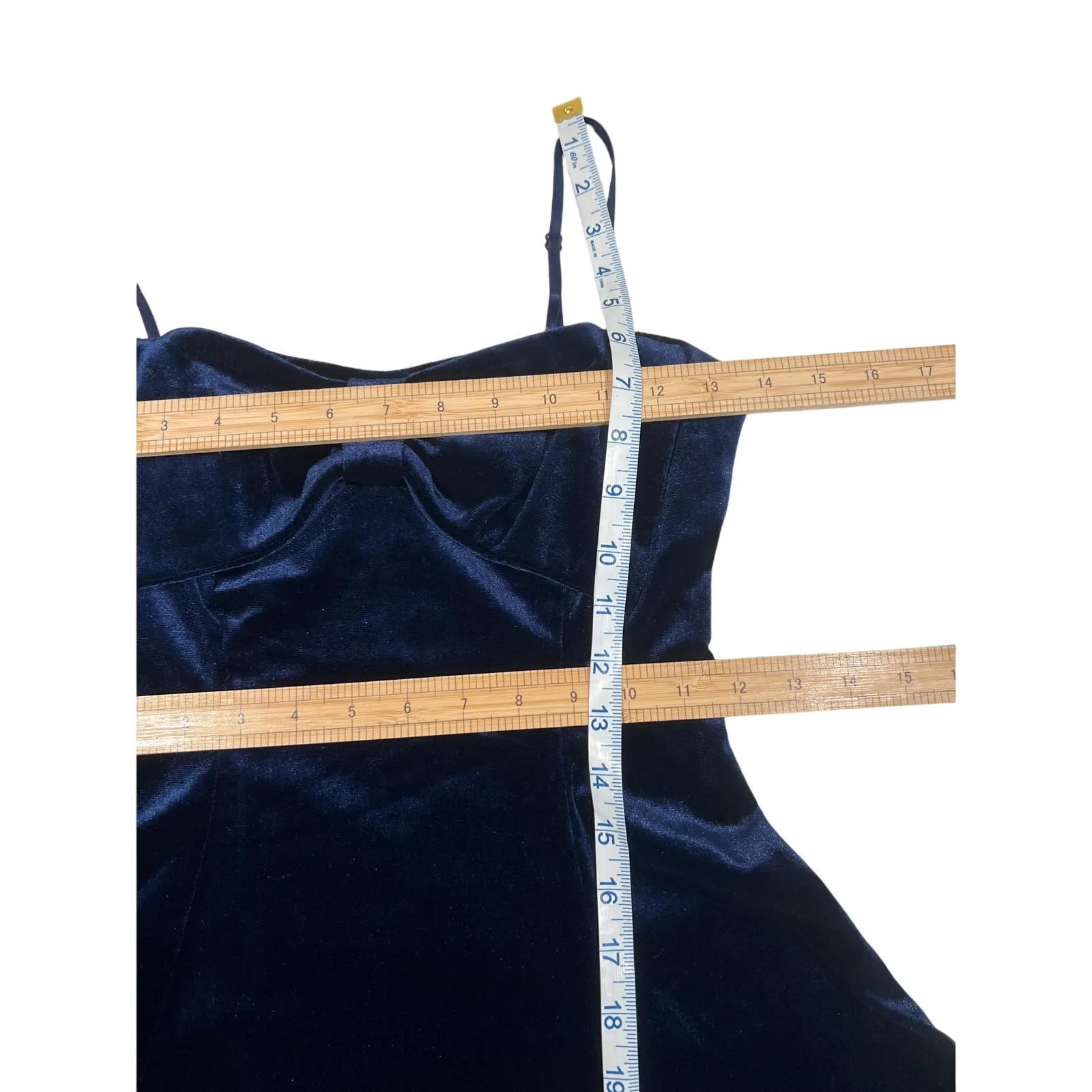 Emerald Sundae Blue Velveteen Bow Mini Dress Women Size S Stretch Fit and Flare - Image 8