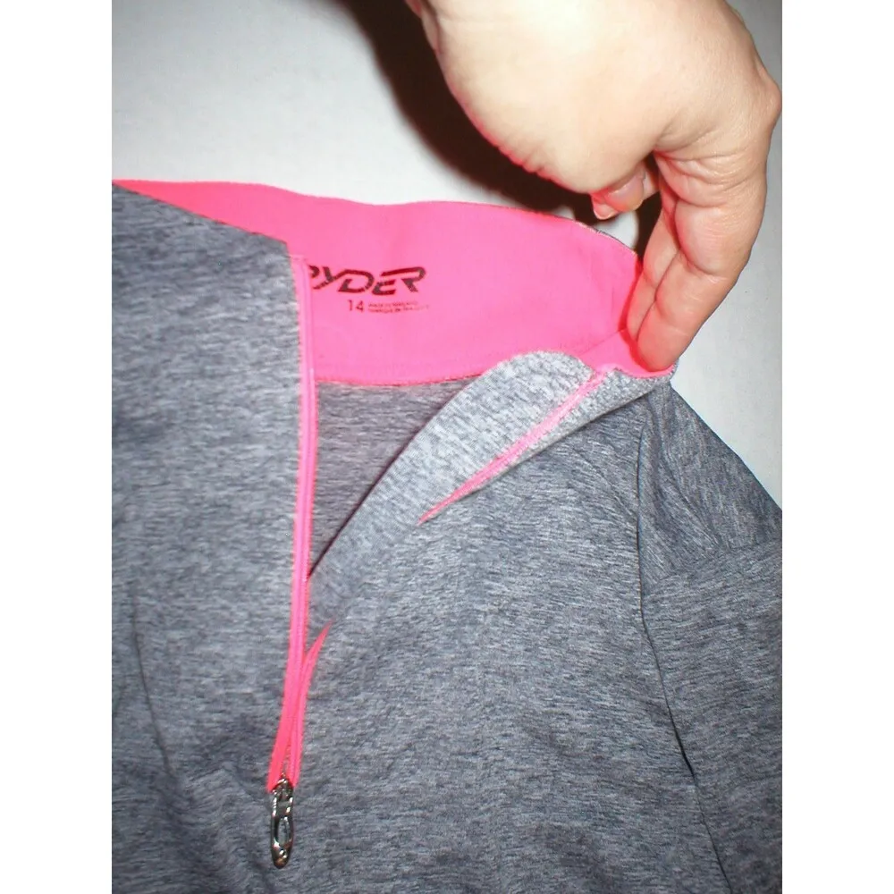 NWT Womens New 14 Spyder Top Long Sleeve Heather Black White Bright Pink Zip Che - Image 3