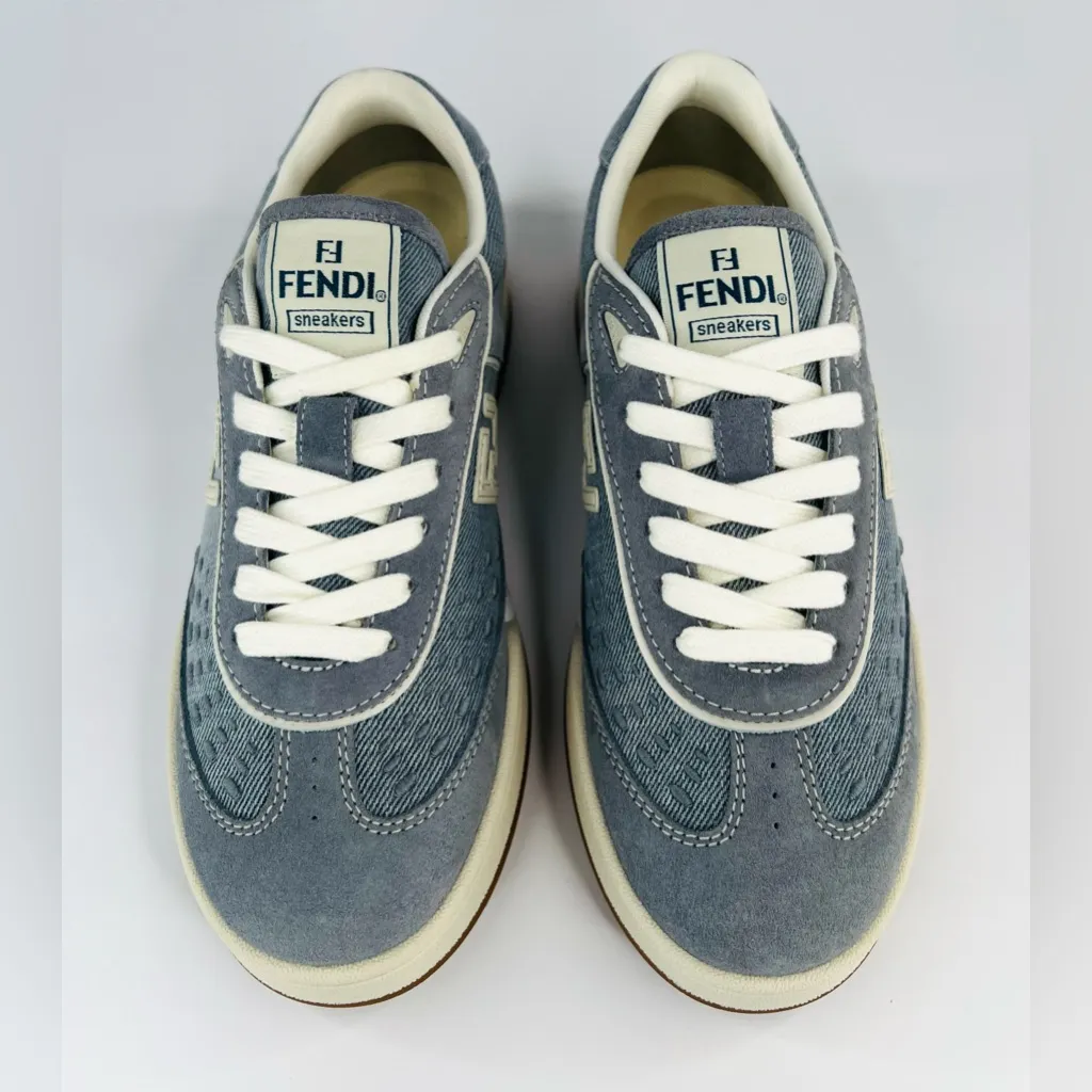 FENDI Match FF Women's Denim Suede Logo Fashion Ace Sneakers Size EU 37.5 - Image 10