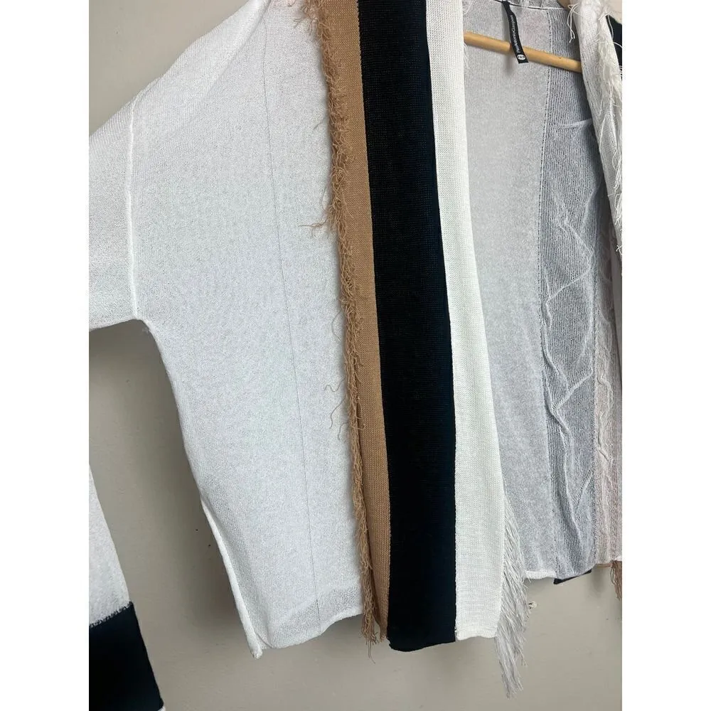 PierAntonioGaspari White Black Tan Open Fringe Cardigan Italy O/S Size M - Image 8