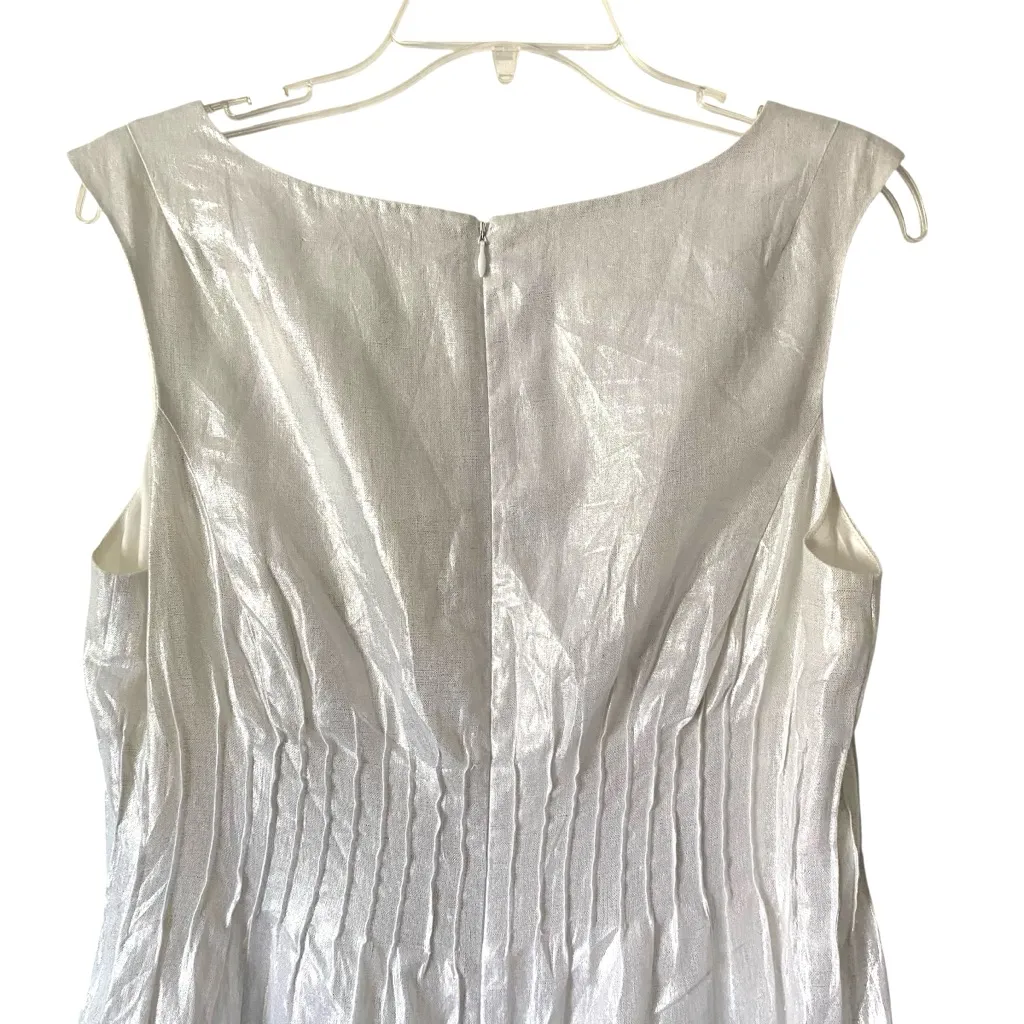 Badgley Mischka Linen White Silver Sleeveless Dress size 12 - Image 4