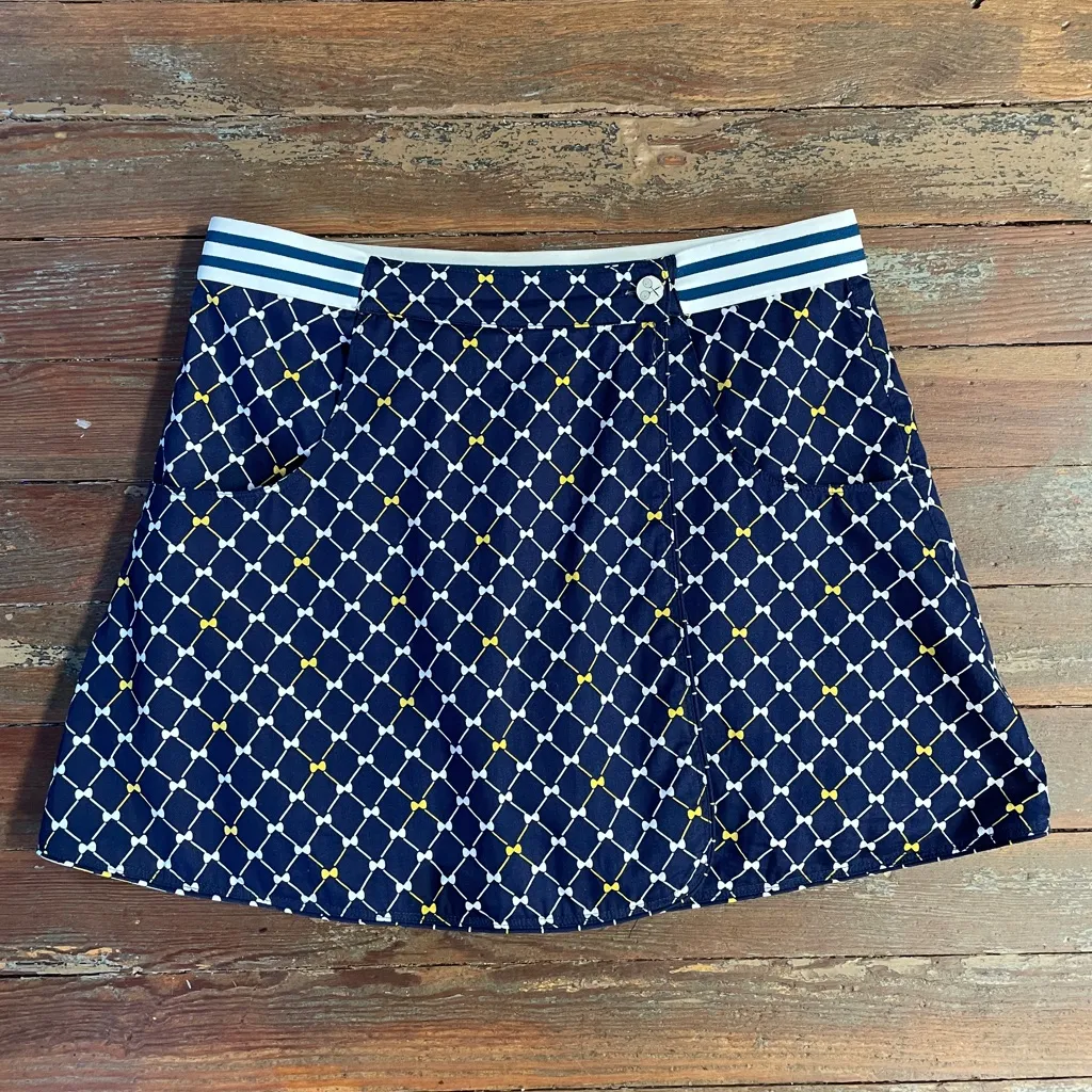 BURU Reversible Navy Bows & Yellow Lurex Tennis A Line Mini Skirt - Image 15