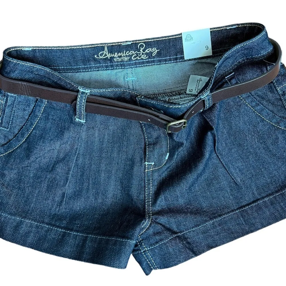 American Rag Blue Cuffed Brown & Gold Belted Jeans Shorts Flap Pocket Size 9 NWT - Image 7