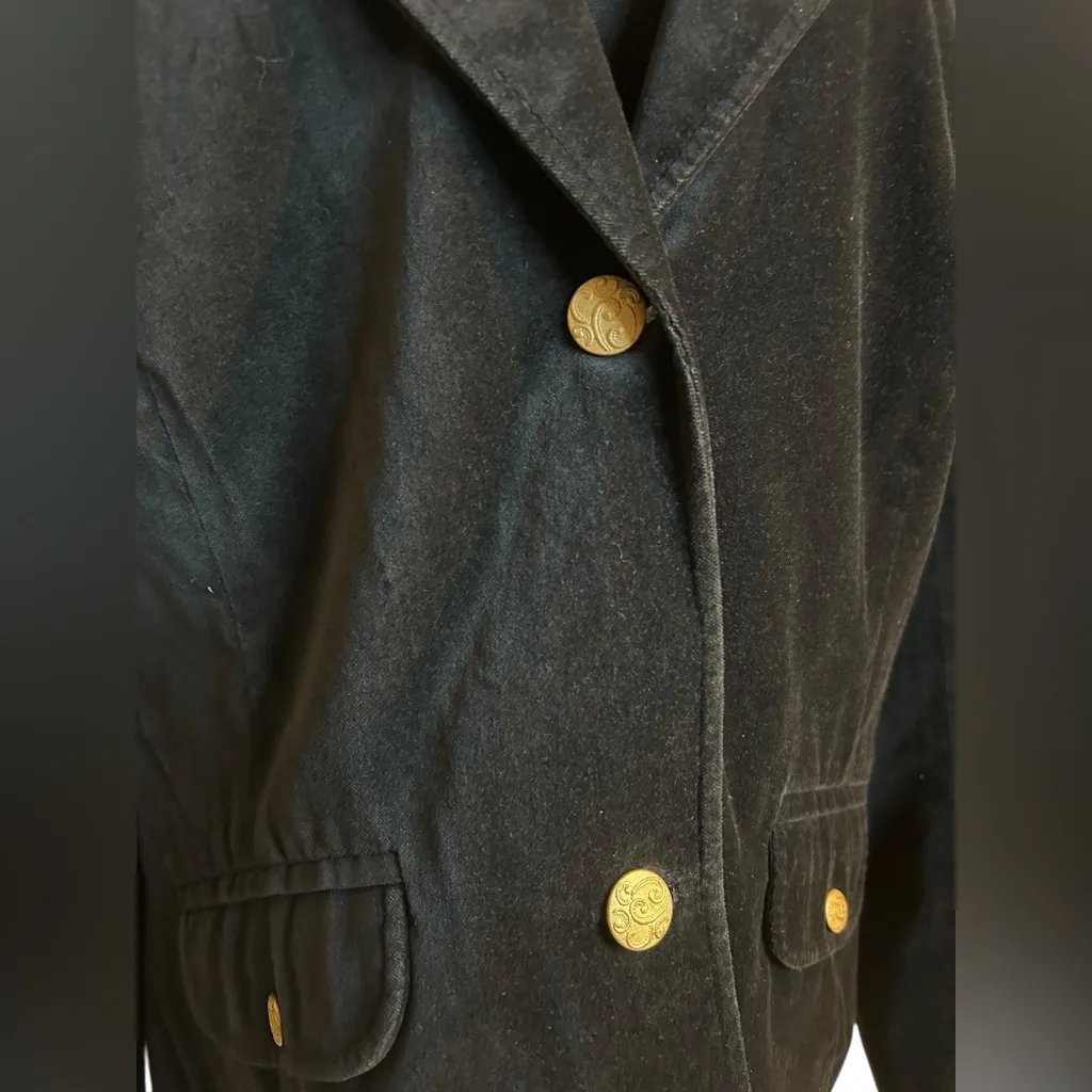 Vintage Old Navy Black Velvet Blazer, Gold Buttons, Paisley Lined XL 100% Cotton - Image 2