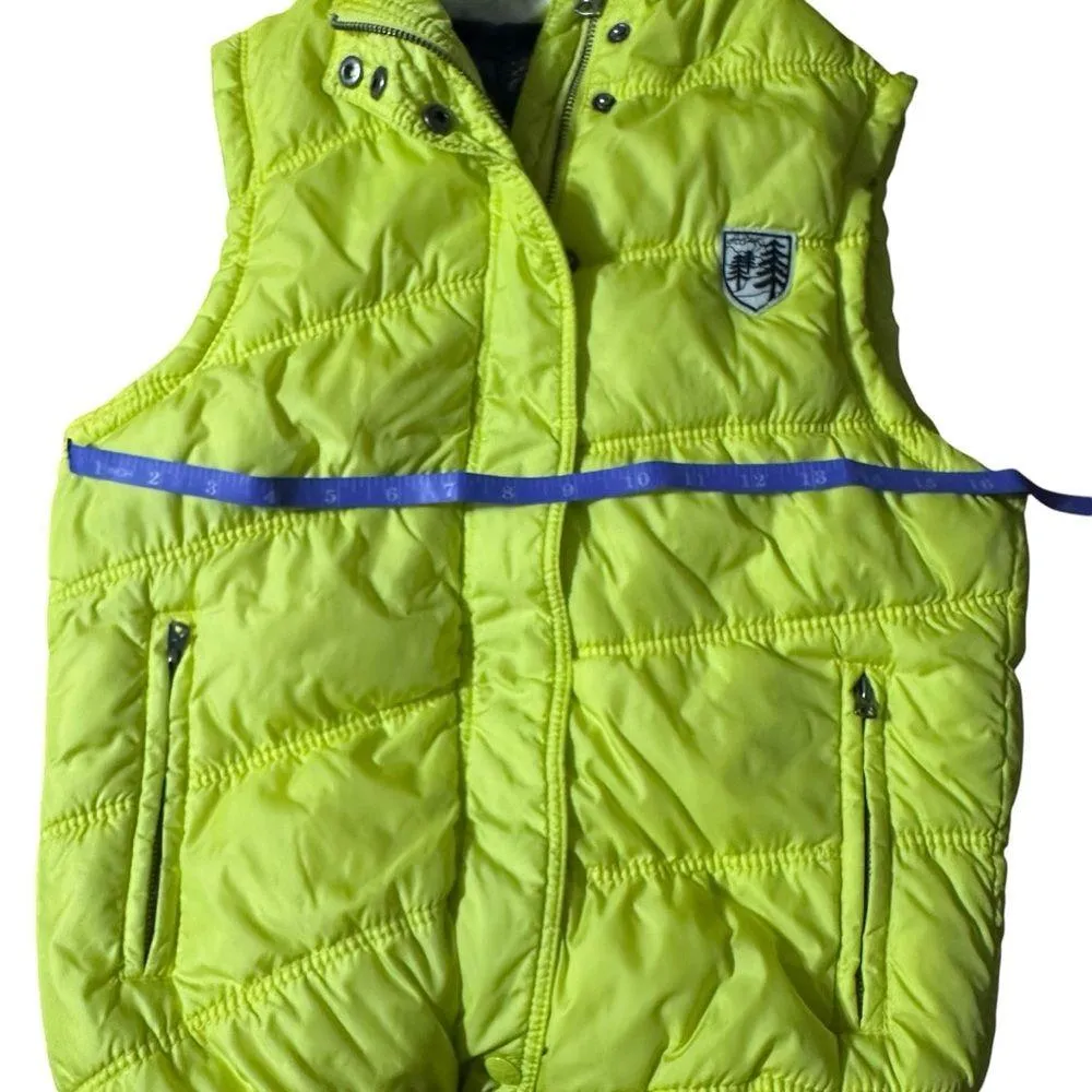 American Eagle Outfitters women's size small neon green puffer vest with hood - Image 3