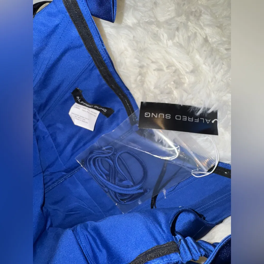 NEW Alfred Sung Bow Off the Shoulder Satin Column Cobalt Blue Gown Sz 14 - Image 8