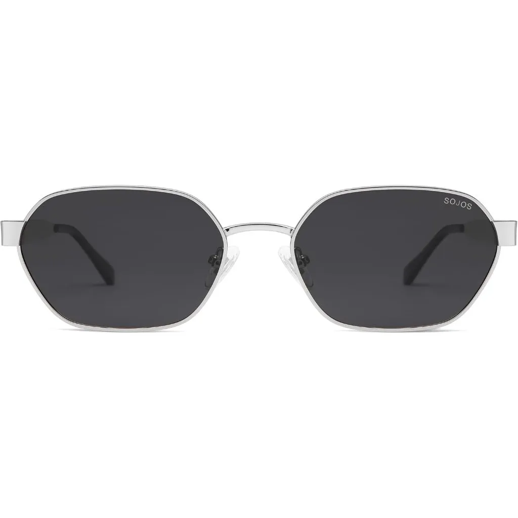 Unisex Silver/Grey Trendy Hexagon Sunglasses for UV400 Retro Rectangle Shades Silver - Image 2