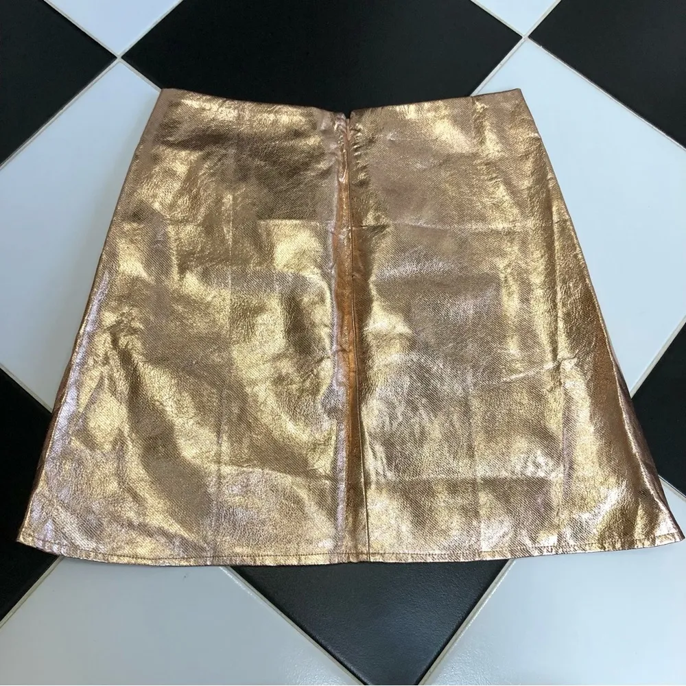 NWT Fridda Faux Leather Metallic Gold Mini Skirt Bronze Copper sz M - Image 7