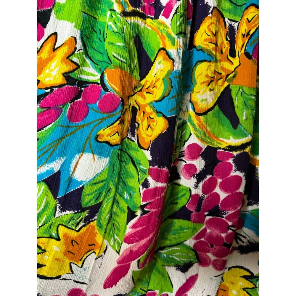Vintage Retro tropical colourful midi skirt elastic waist & pockets size medium Green - Image 15
