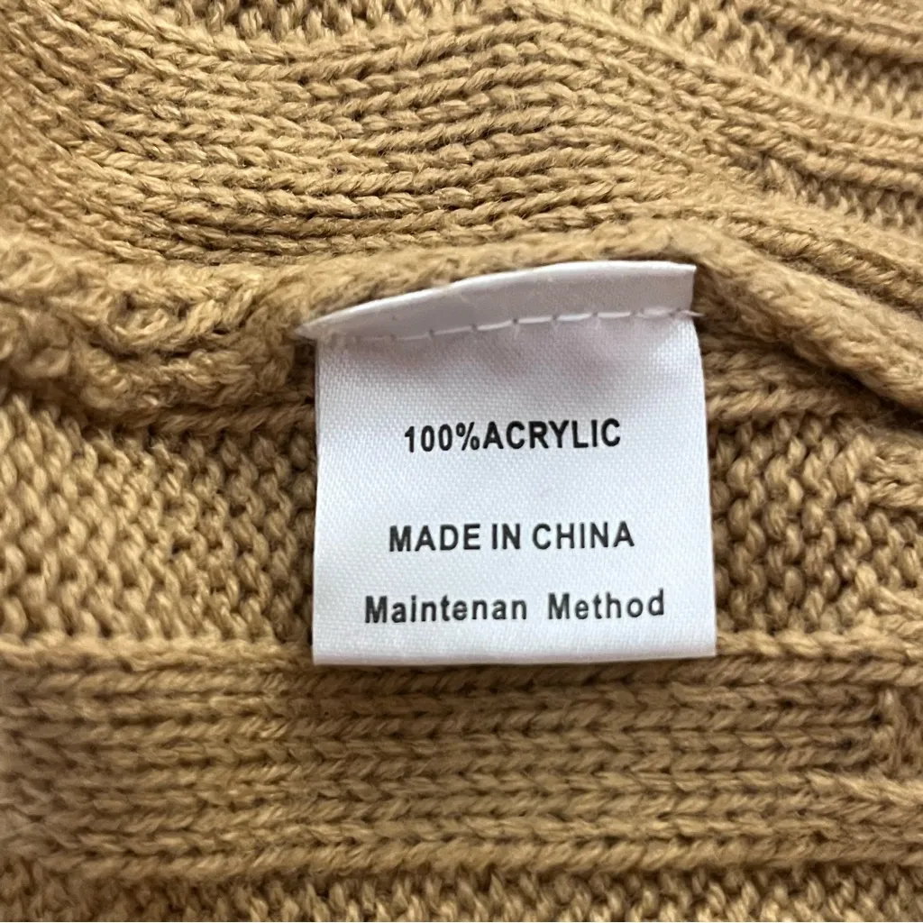 MEROKEETY Cable Knit Cardigan Longline Button Front Tan L - Image 6