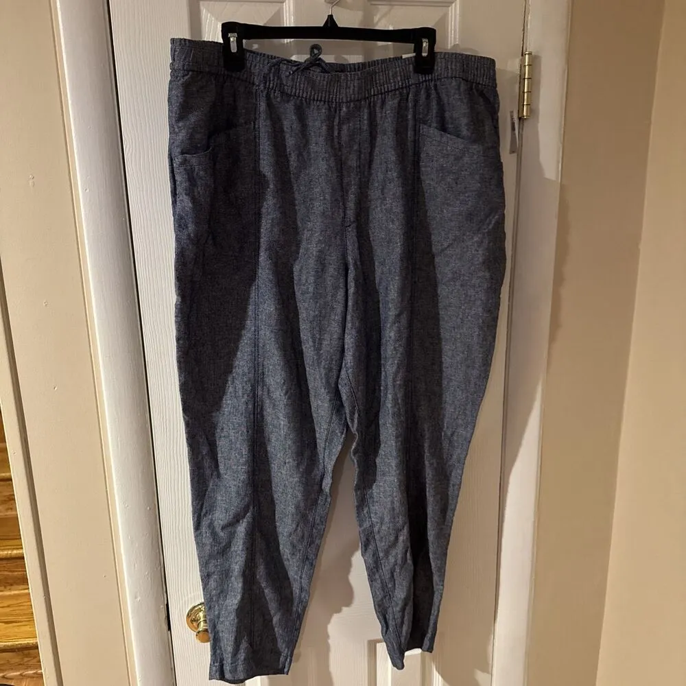 Womens Chambray Pants Straight Blue  Pull On Drawstring XL New Crop - Image 5