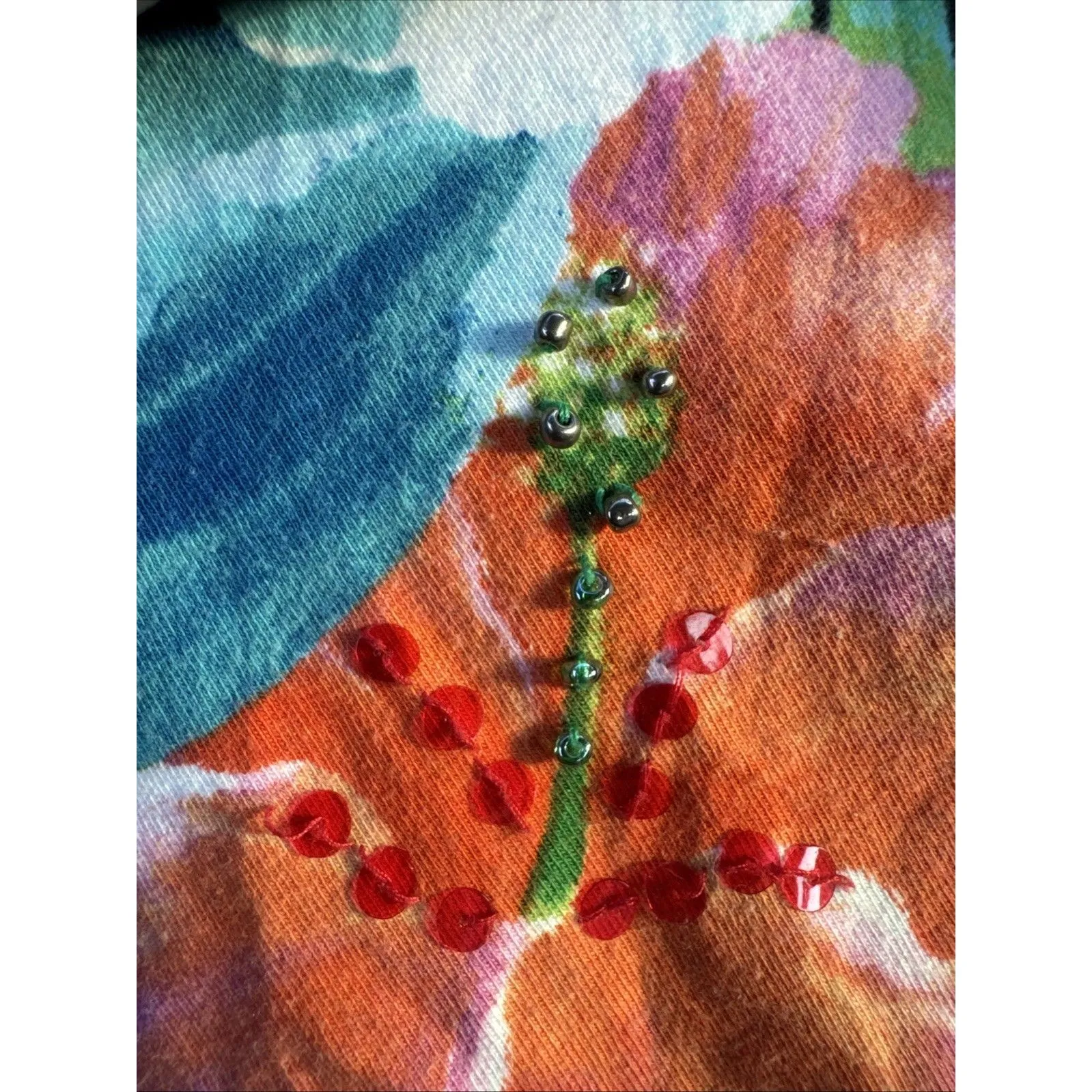 Y2K Shabby Chic Embellished Alfred Dunner Sz S Floral Tee Shirt Top Cotton Blend - Image 4